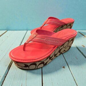 Coach Textured Strap Pink Platform Sandals